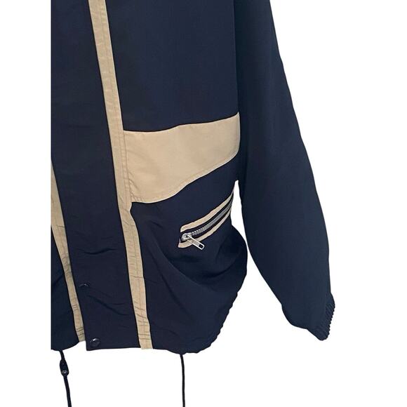 Vangelis Sports Wear Mens Windbreaker Size Large Full Zip Lined Blue Tan Jacket - Picture 6 of 12